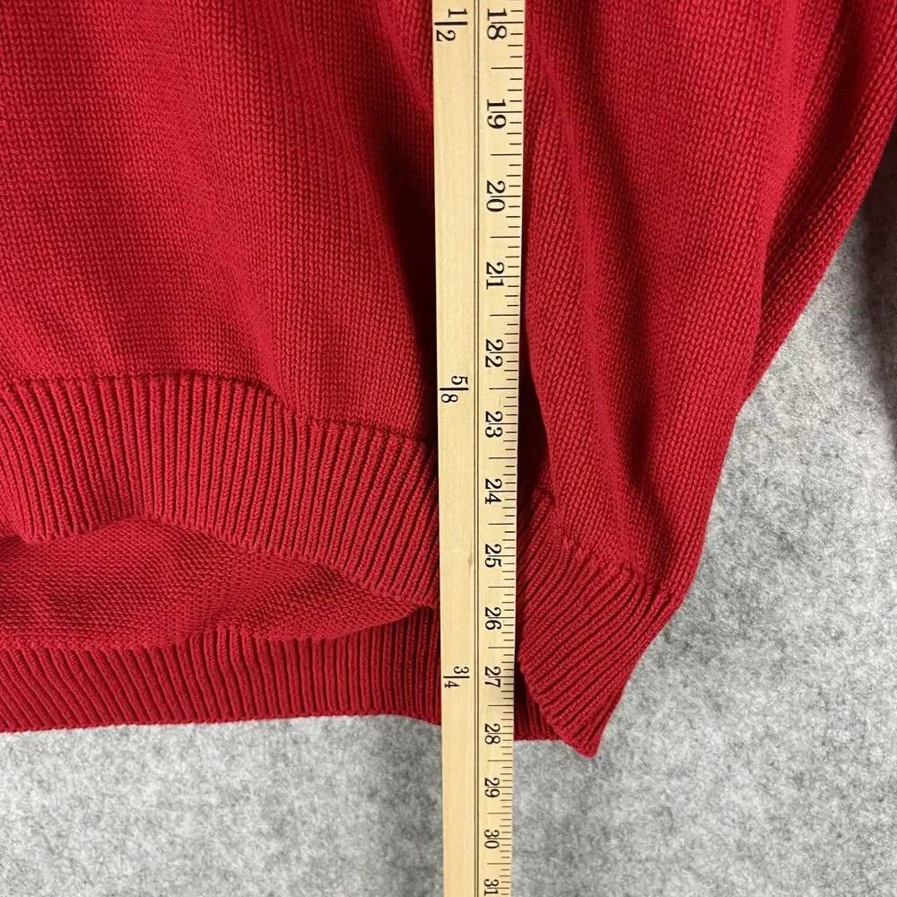 Vintage Lands End Drifter Sweater Mens XL‎ Red Knit Cotton V Neck USA Made 90s